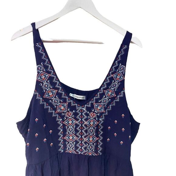 Maurices dress plus size 3 embroidered tank dress navy blue - Picture 3 of 5